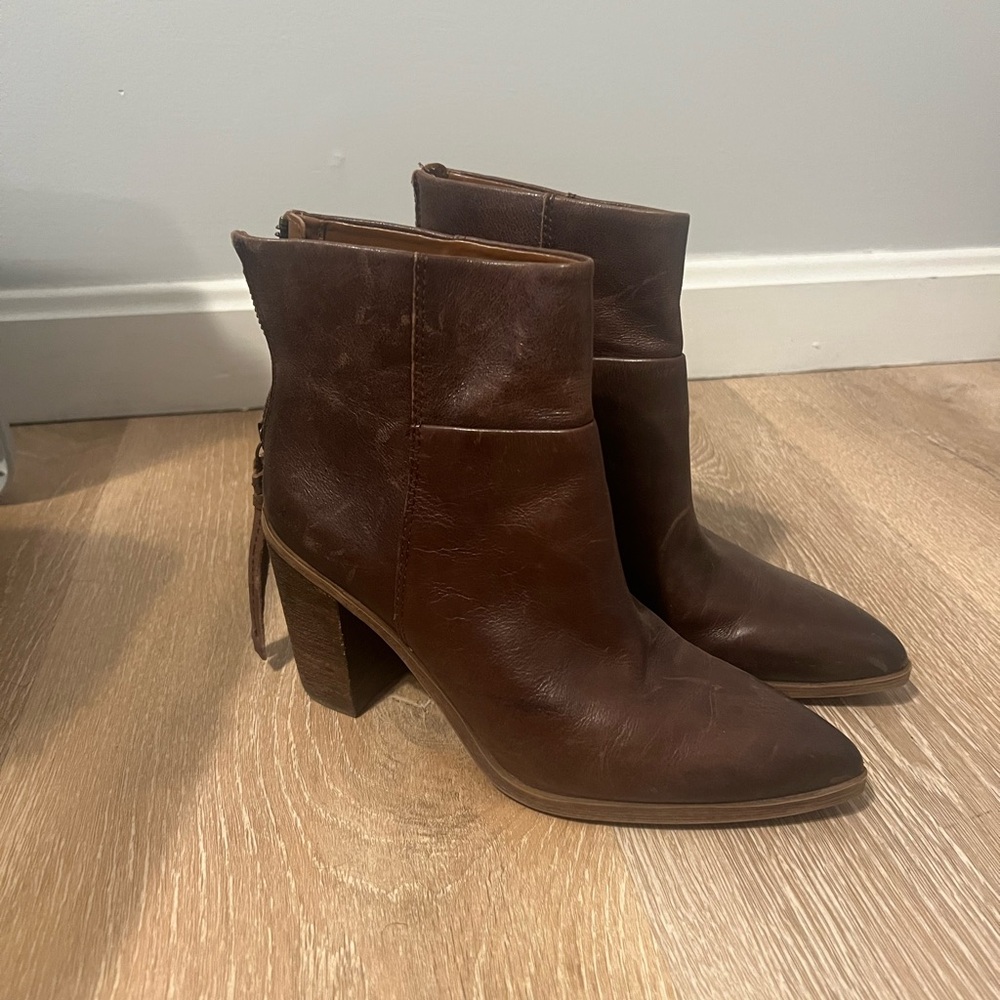 Franco Sarto Brown Ankle Booties with Block Heel